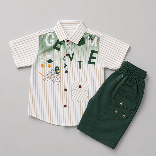 Smart Striped Boys Shirt & Shorts Co-Ord Set