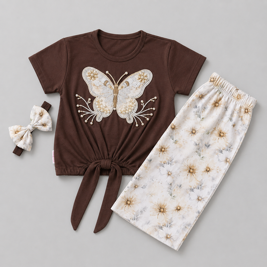 Elegant Butterfly Floral Girls Palazzo Set