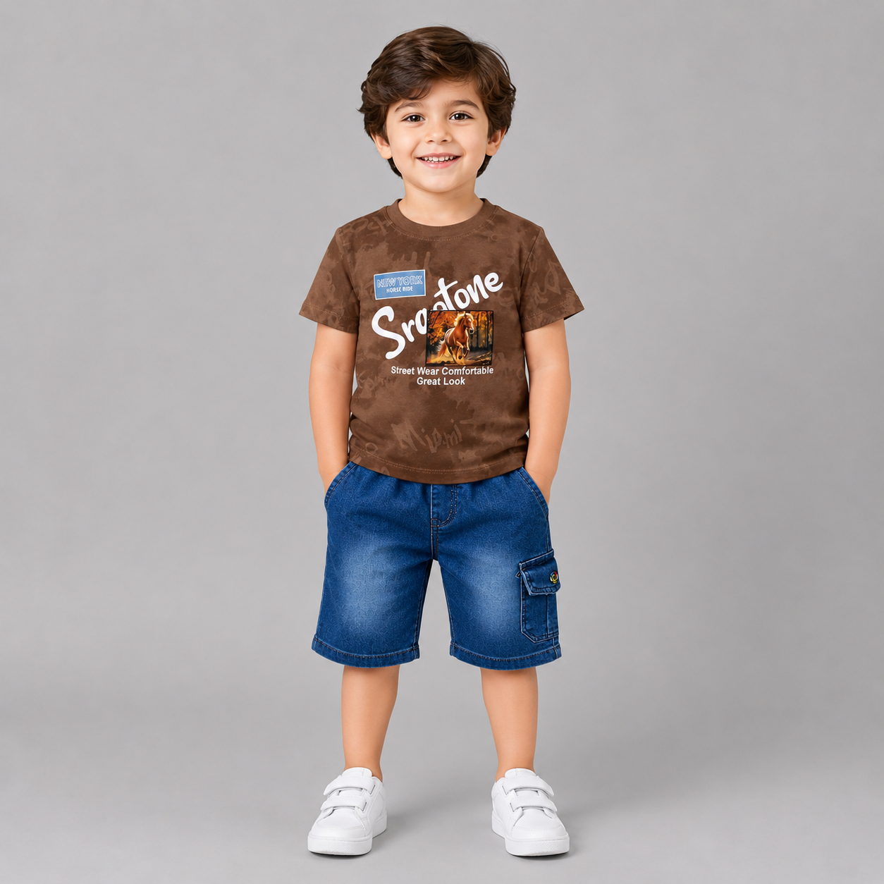 Streetwear Horse Ride Denim Kids Set