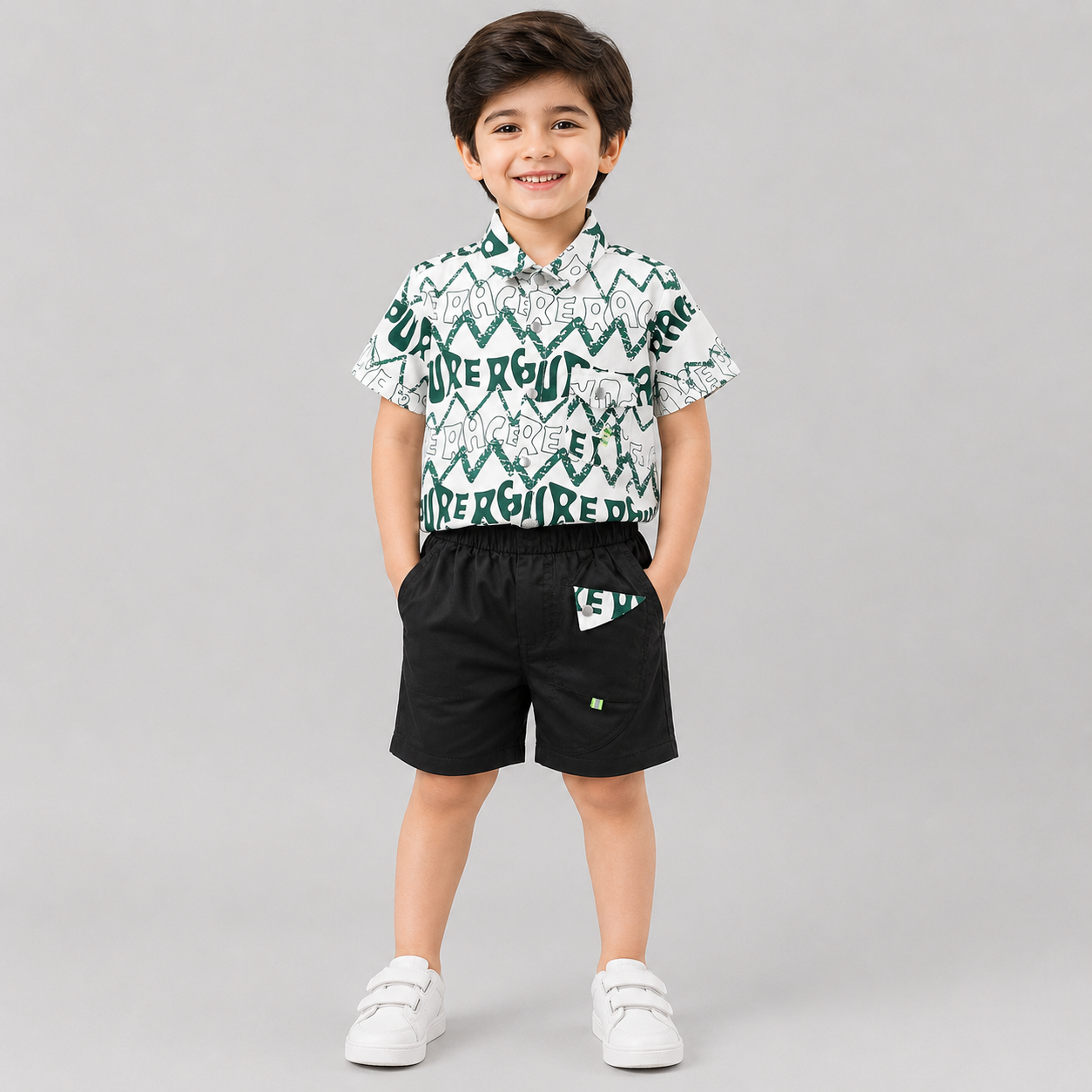 Trendy Printed Boys Shirt & Shorts Co-Ord Set