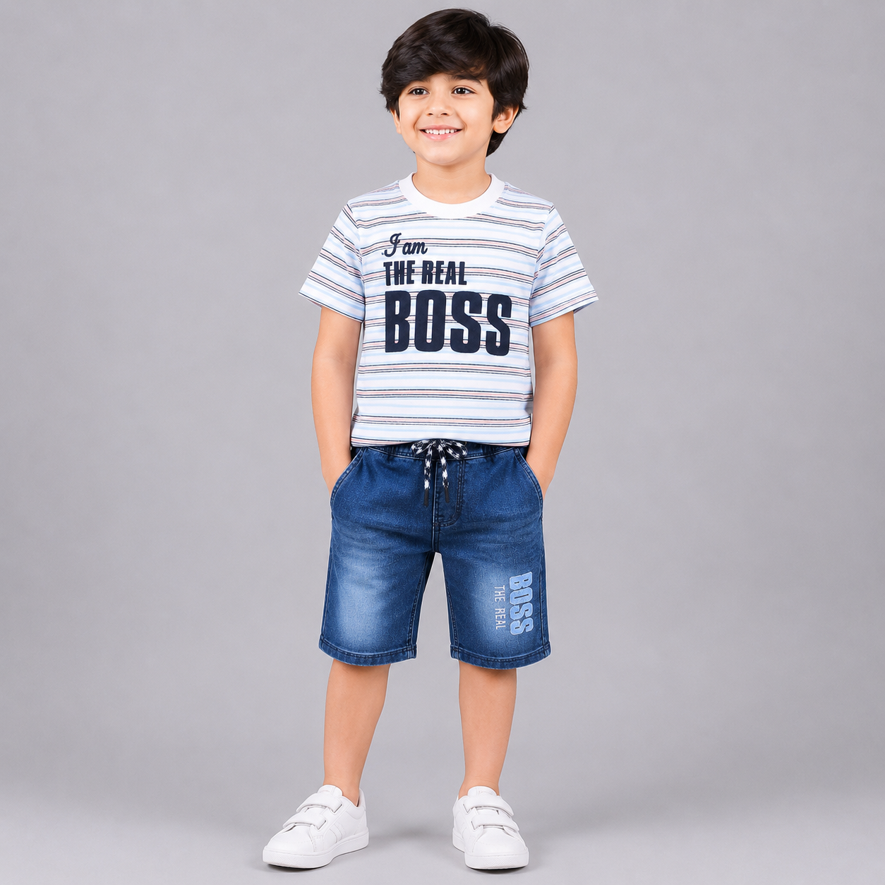 Stylish Boys Boss Denim Shorts Set