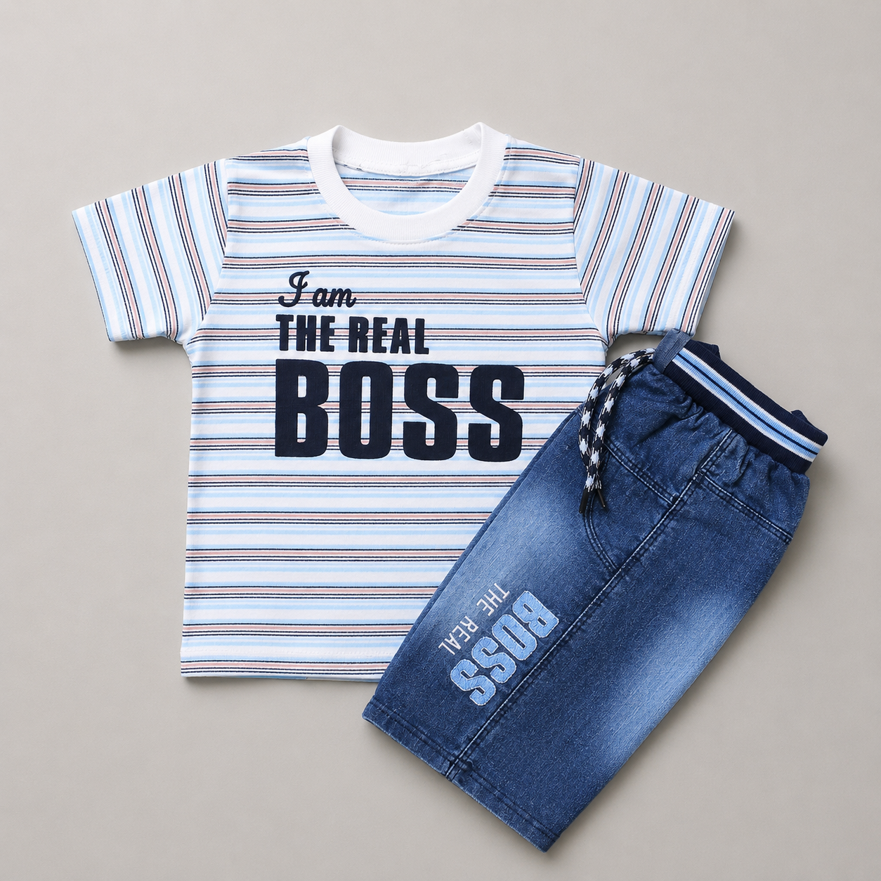 Stylish Boys Boss Denim Shorts Set