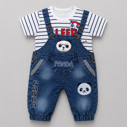 Panda Denim Dungaree Baba Outfit Set