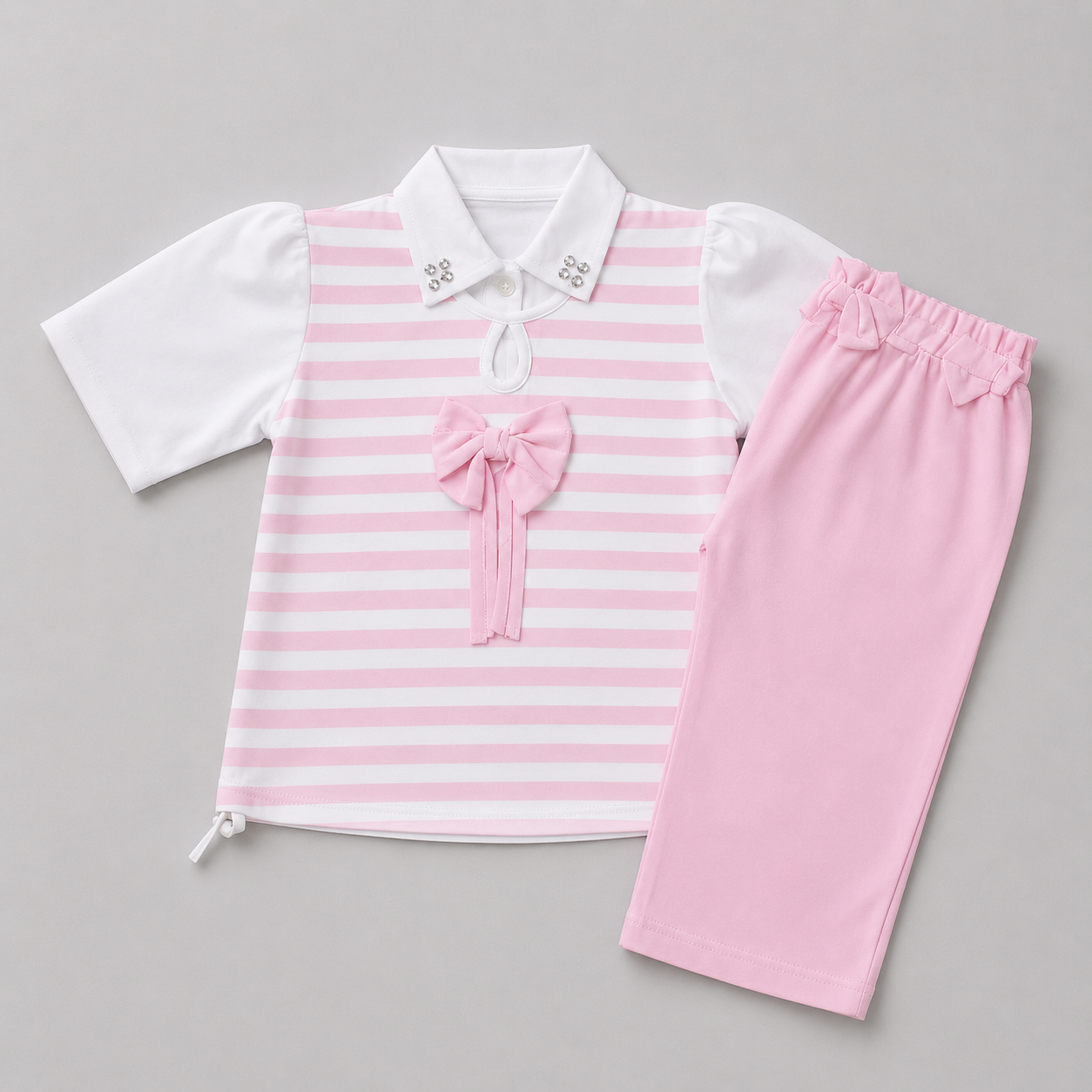 Sweet Stripe Bow Capri Girls Set