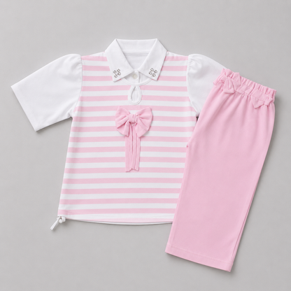 Sweet Stripe Bow Capri Girls Set