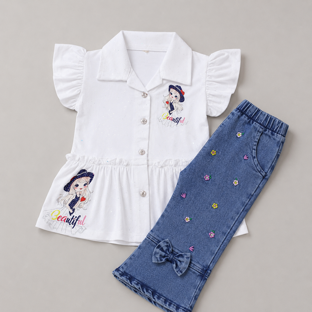 Elegant Beautiful Denim Girls Co-Ord Set