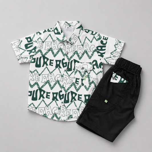 Trendy Printed Boys Shirt & Shorts Co-Ord Set
