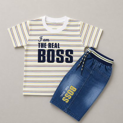 Stylish Boys Boss Denim Shorts Set