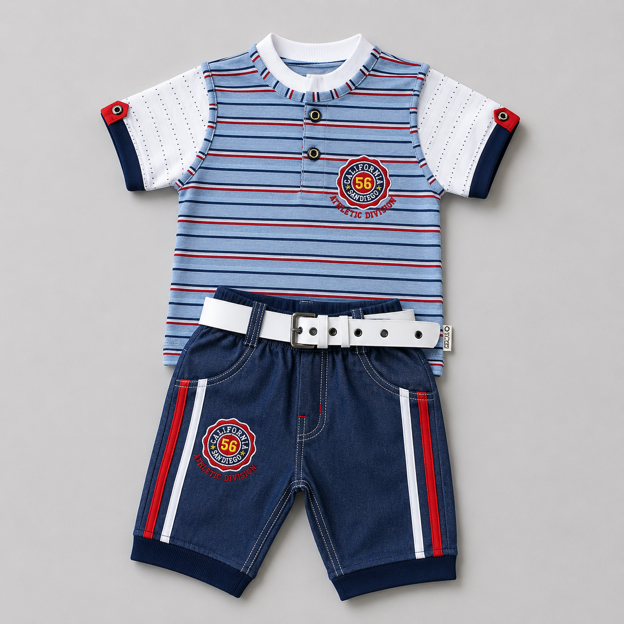 California Athletic Striped Shorts Belt Set