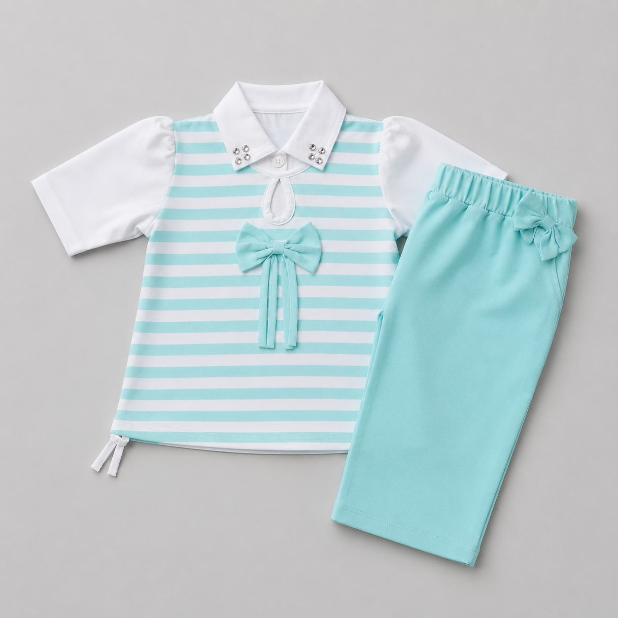 Sweet Stripe Bow Capri Girls Set