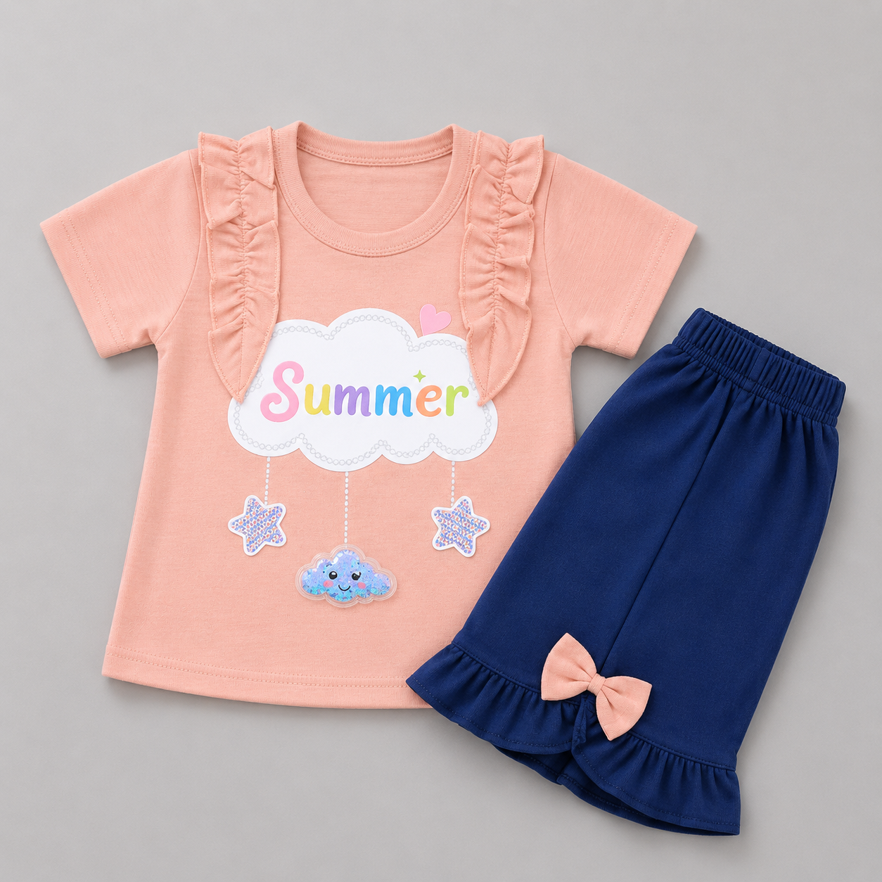 Summer Cloud Ruffle Girls Capri Set