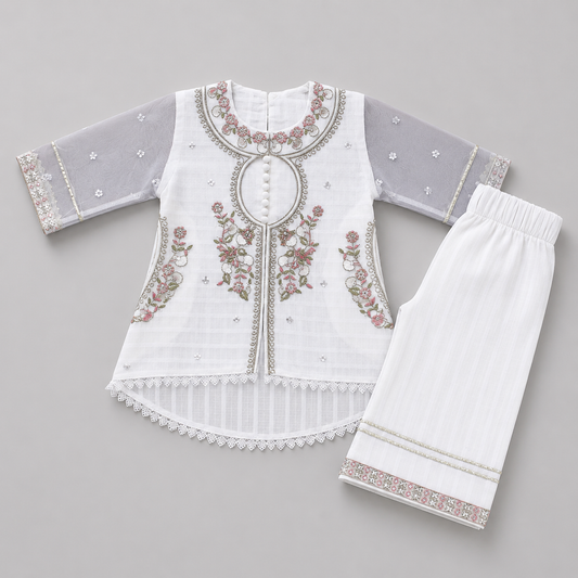 Luxury Floral Embroidered Girls Eastern Set