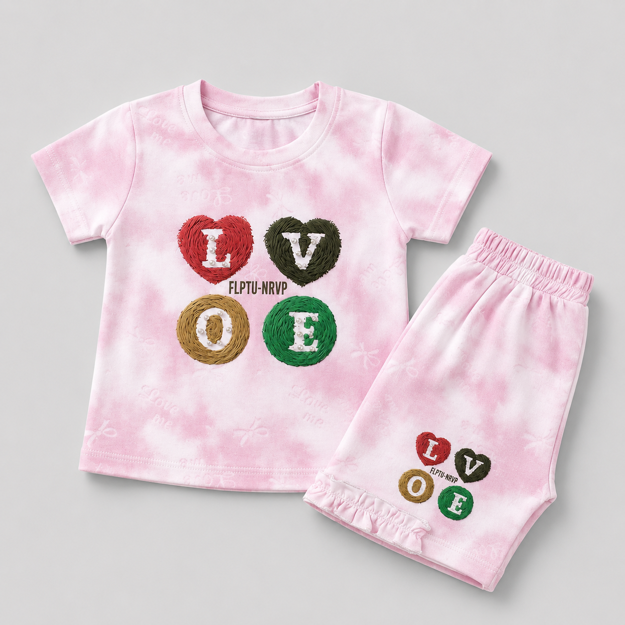 Cute LOVE Printed Girls Co-Ord Set