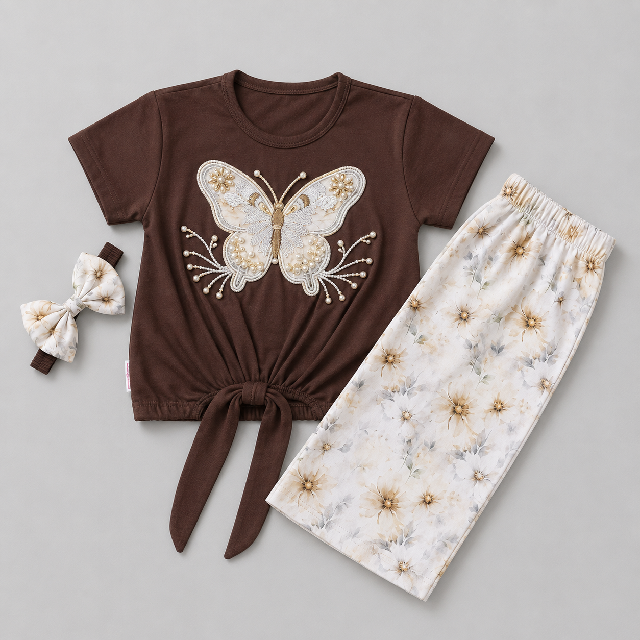 Elegant Butterfly Floral Girls Palazzo Set