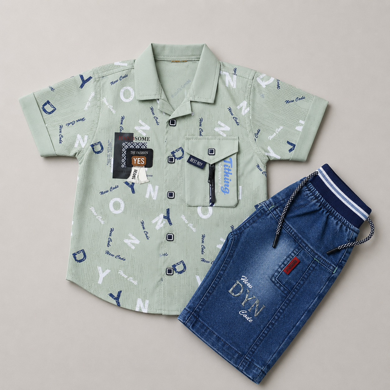 Stylish Boys Printed Shirt & Denim Shorts Set