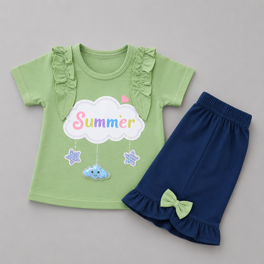 Summer Cloud Ruffle Girls Capri Set