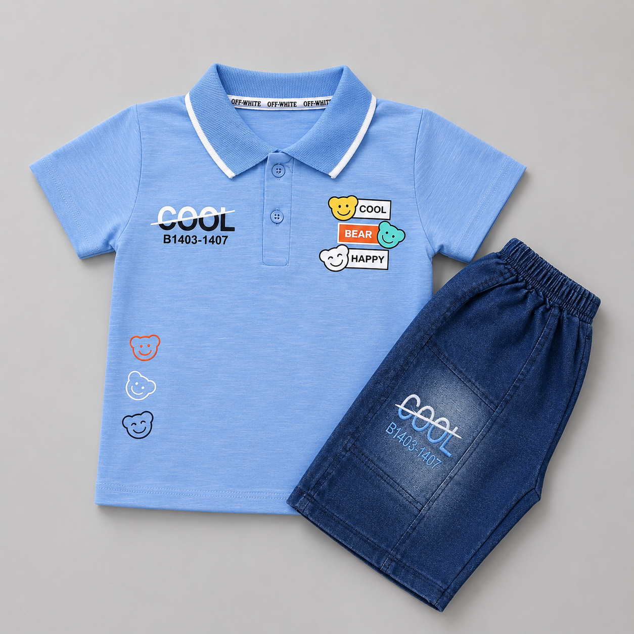 Cool Bear Polo Denim Shorts Set