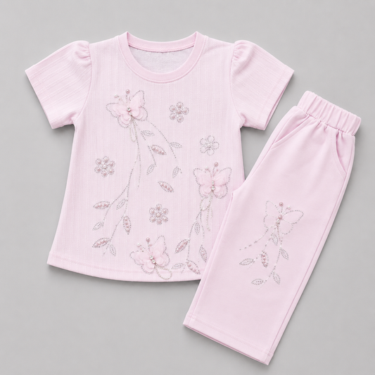 Elegant Pearl Floral Capri Girls Set