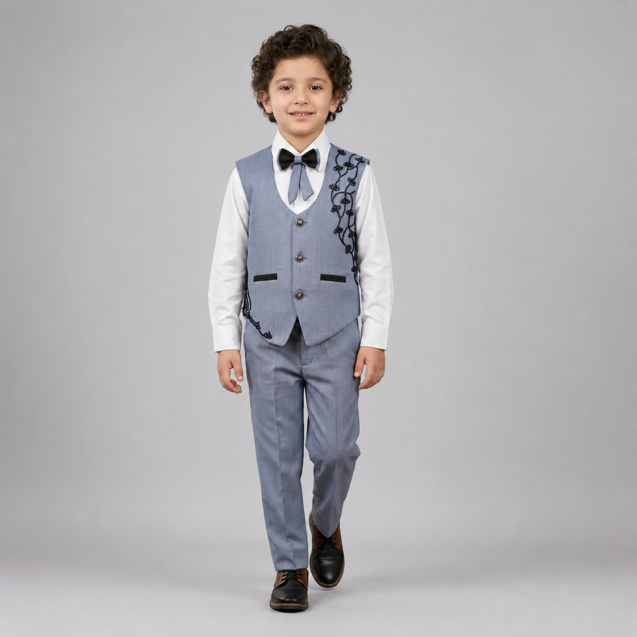 Boys Embroidered Waistcoat Formal Suit Set 7795