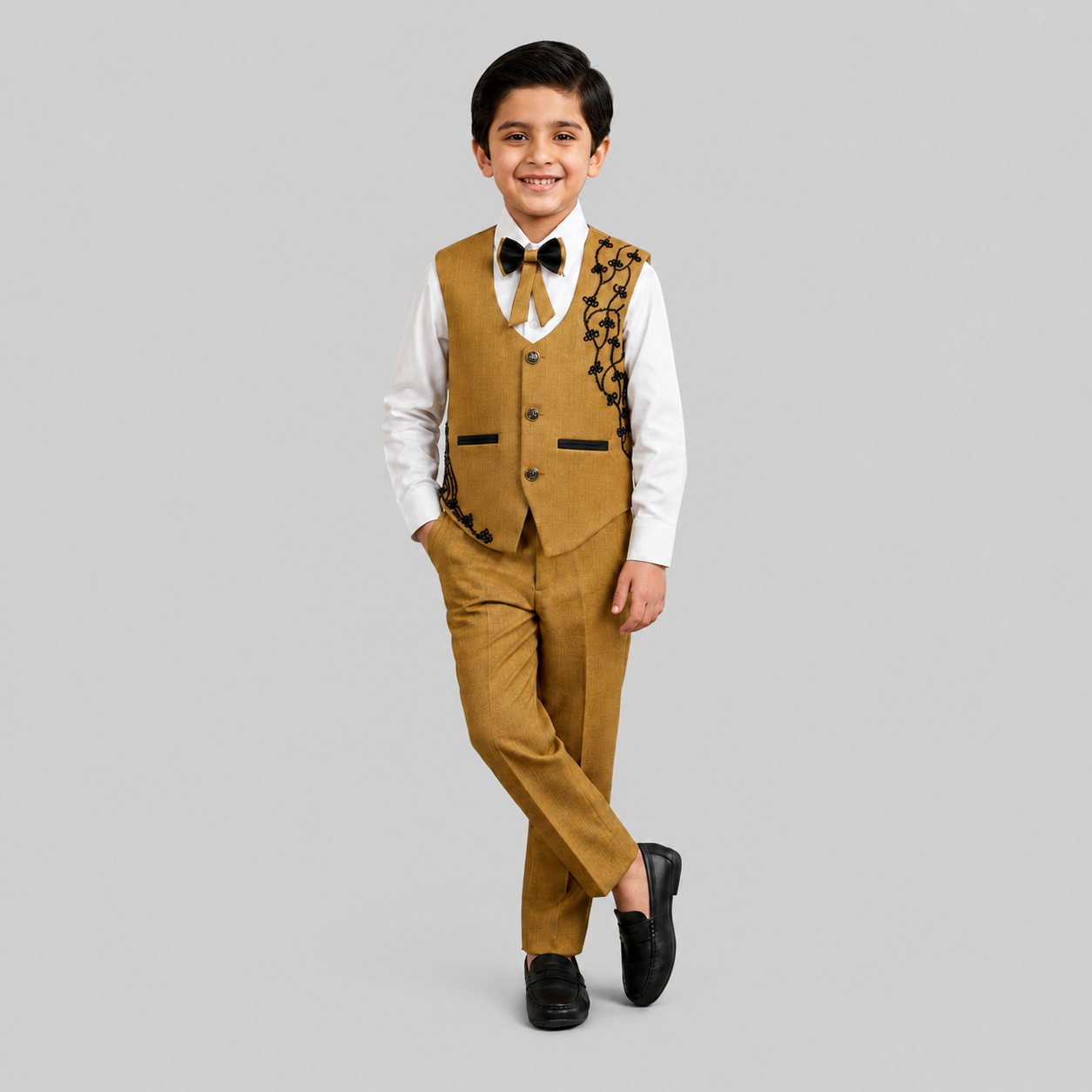 Boys Embroidered Waistcoat Formal Suit Set 7795