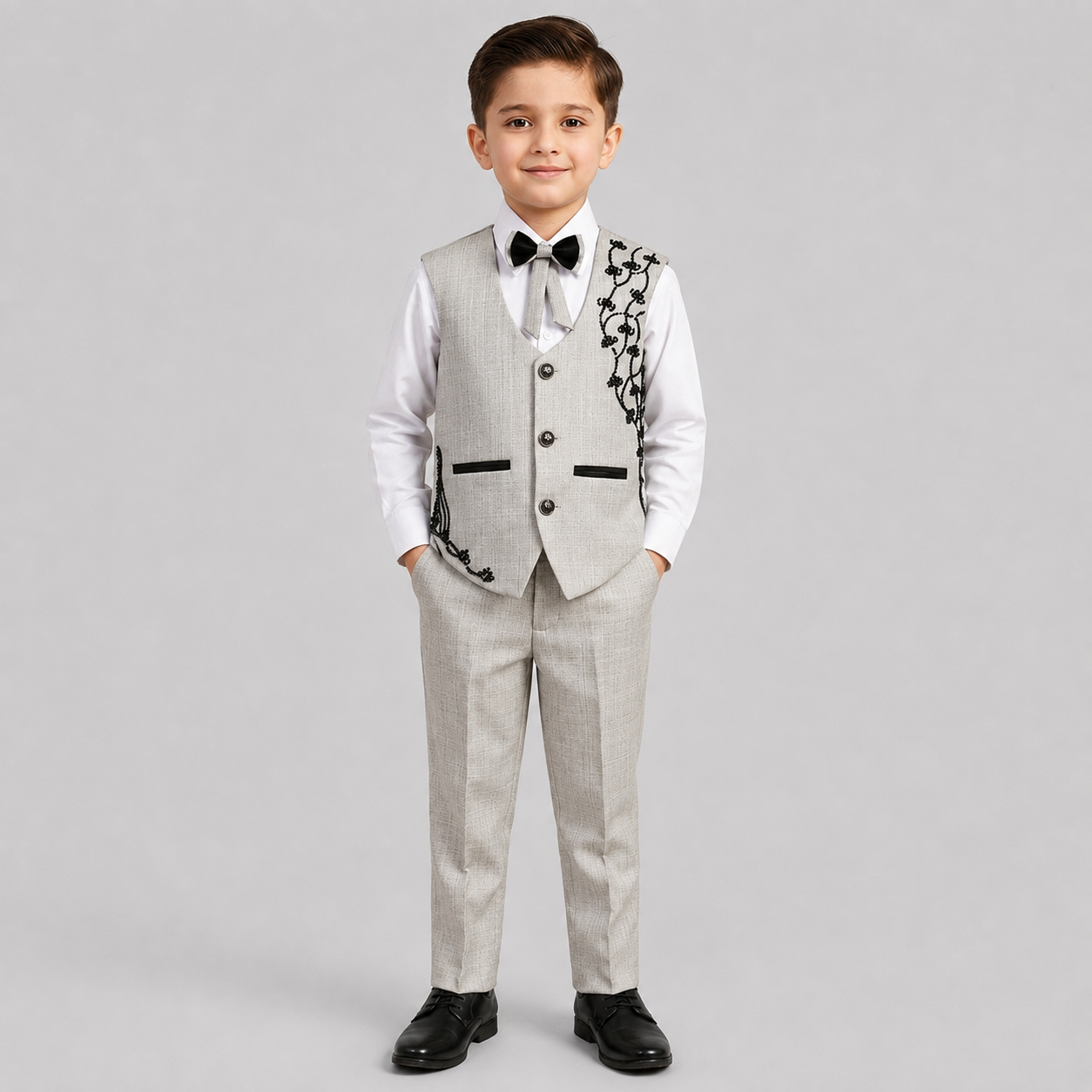 Boys Embroidered Waistcoat Formal Suit Set 7795