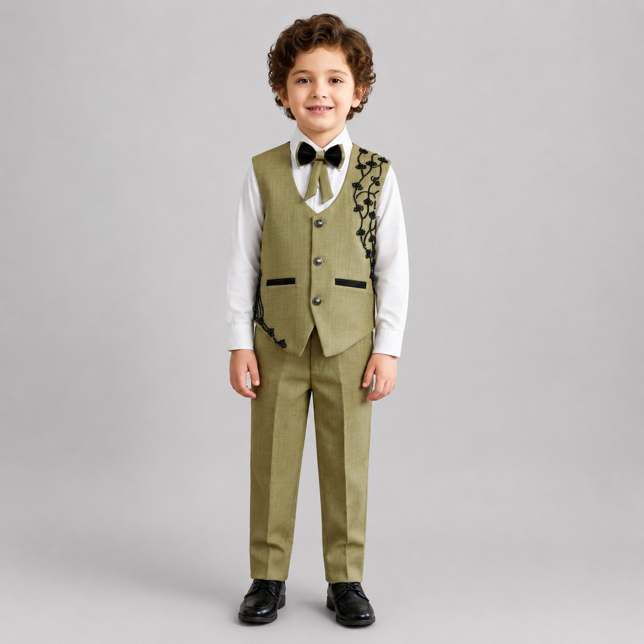 Boys Embroidered Waistcoat Formal Suit Set 7795