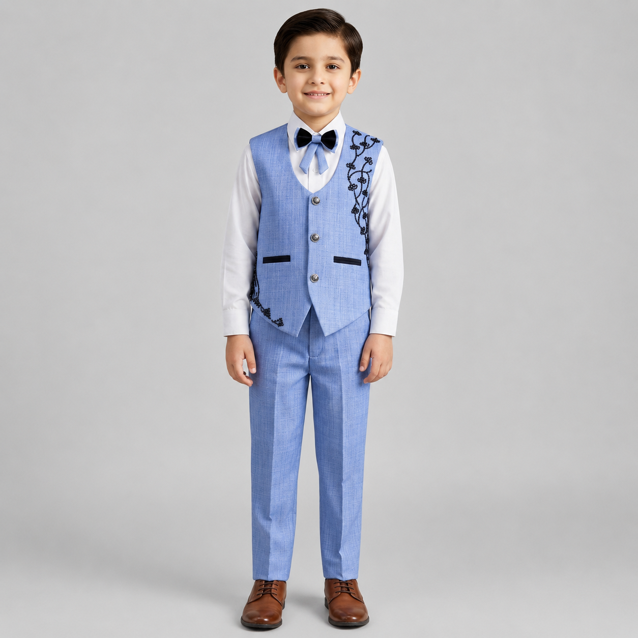 Boys Embroidered Waistcoat Formal Suit Set 7795