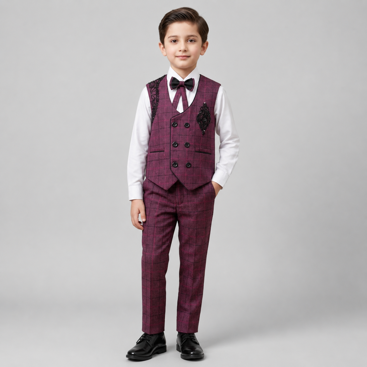 Regal Check Embroidered Boys Formal 3-Piece Set GE7799