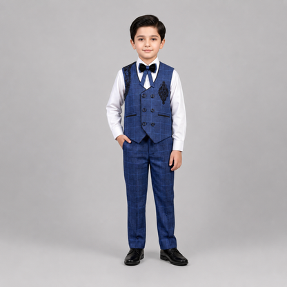 Regal Check Embroidered Boys Formal 3-Piece Set GE7799