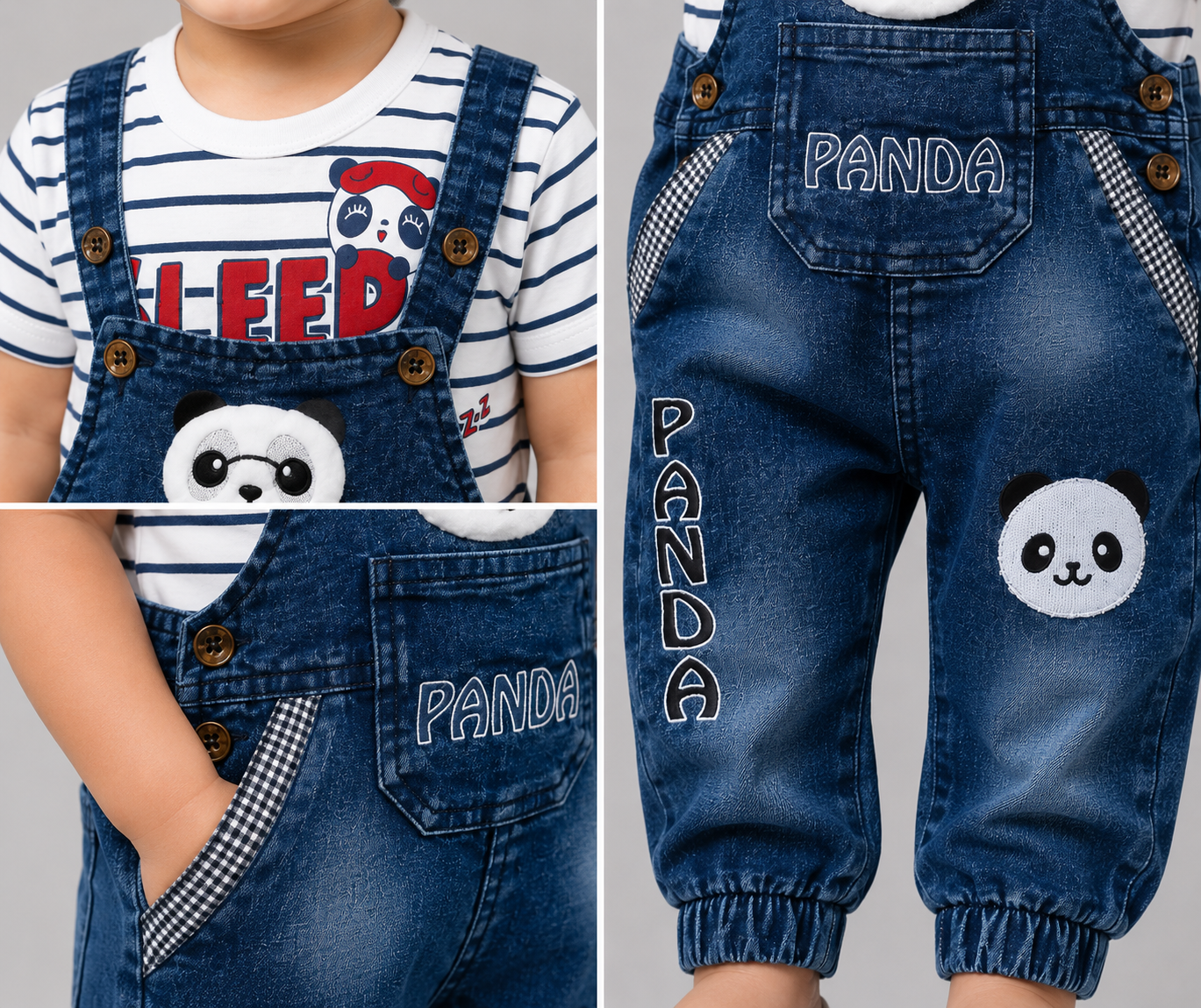 Panda Denim Dungaree Baba Outfit Set