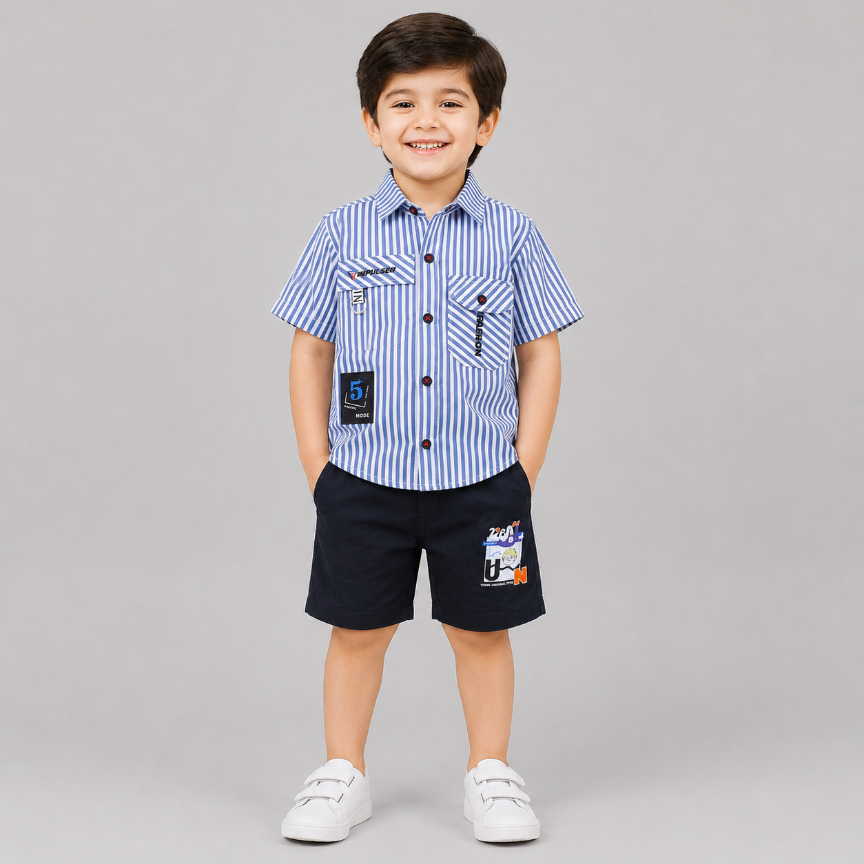 Trendy Striped Boys Shirt & Shorts Summer Set