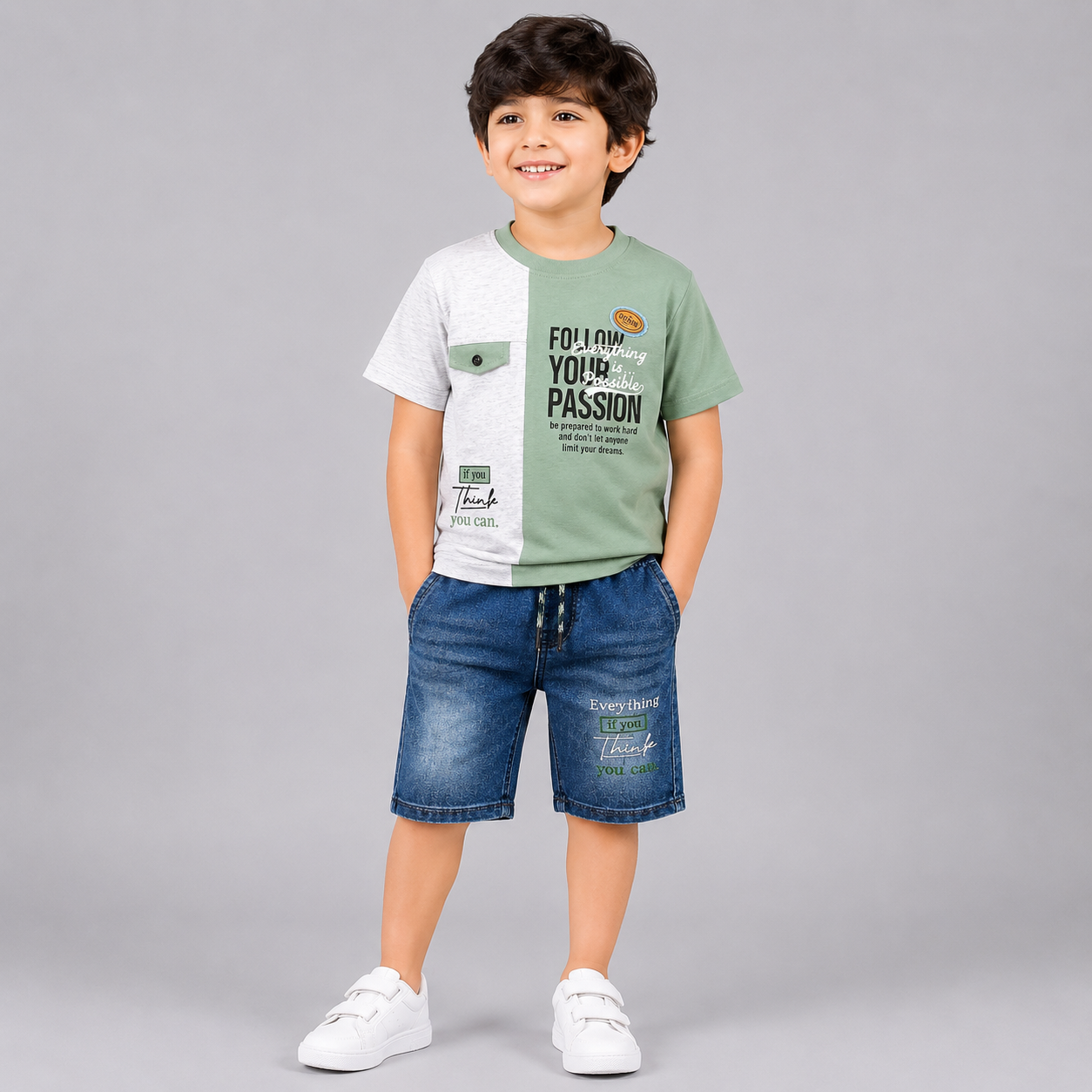 Motivational Boys Denim Shorts Summer Set