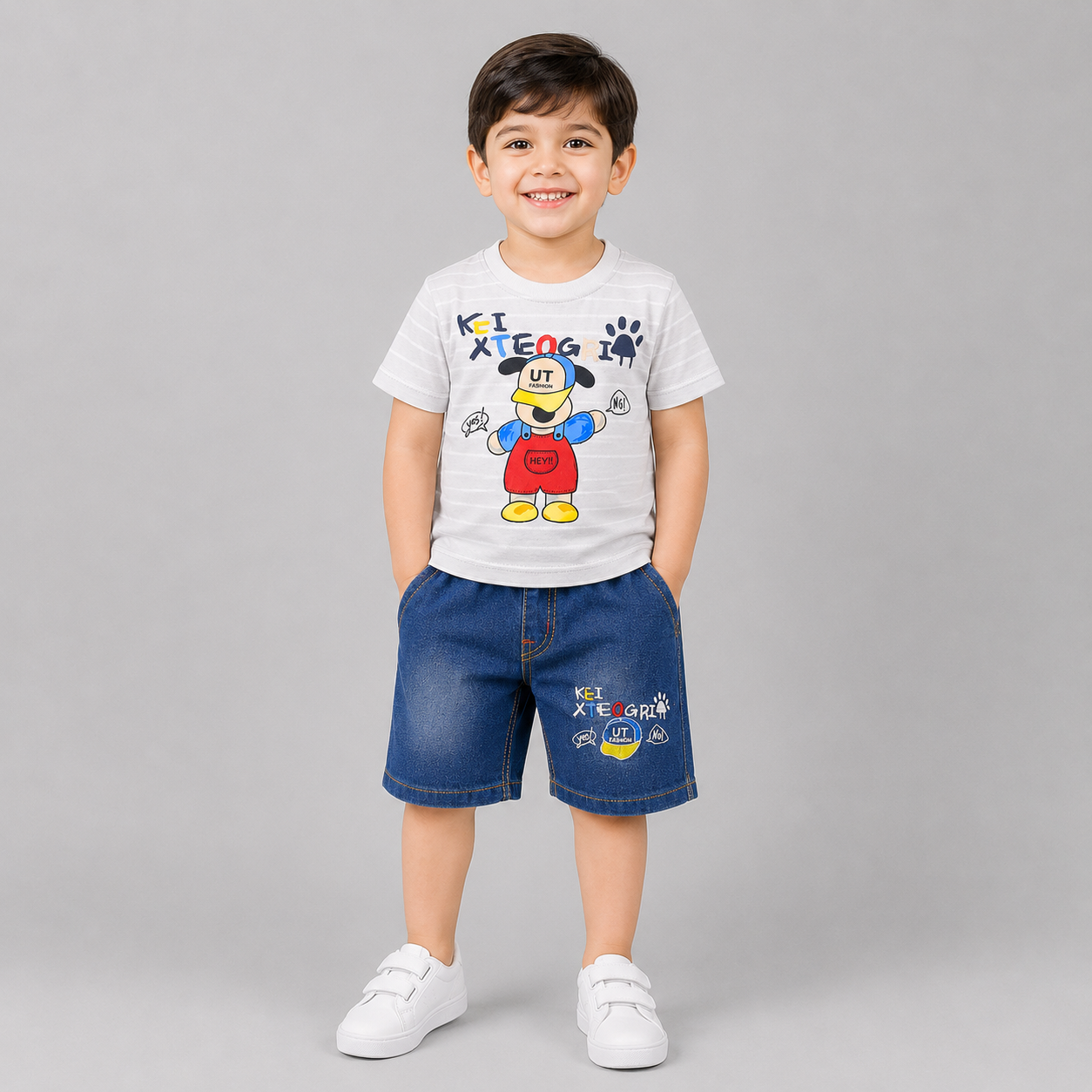 Cute Cartoon Denim Shorts Summer Set