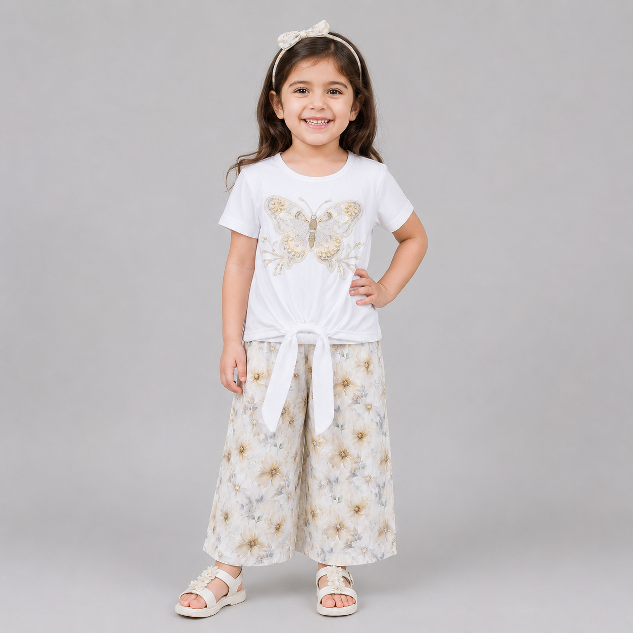 Elegant Butterfly Floral Girls Palazzo Set