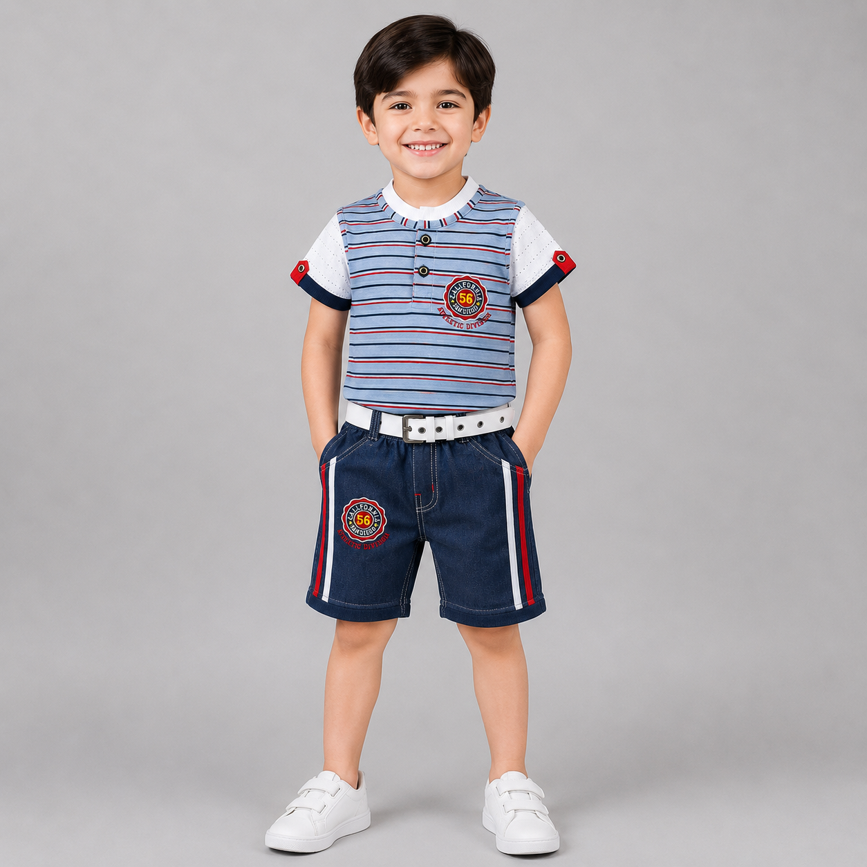 California Athletic Striped Shorts Belt Set