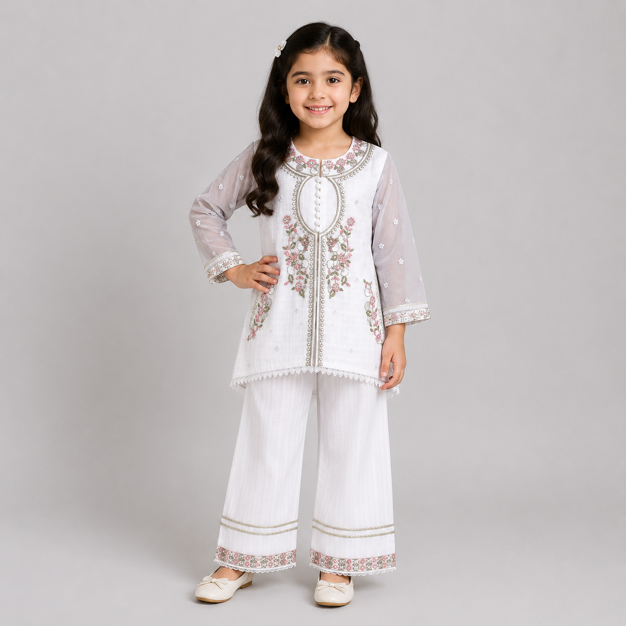 Luxury Floral Embroidered Girls Eastern Set